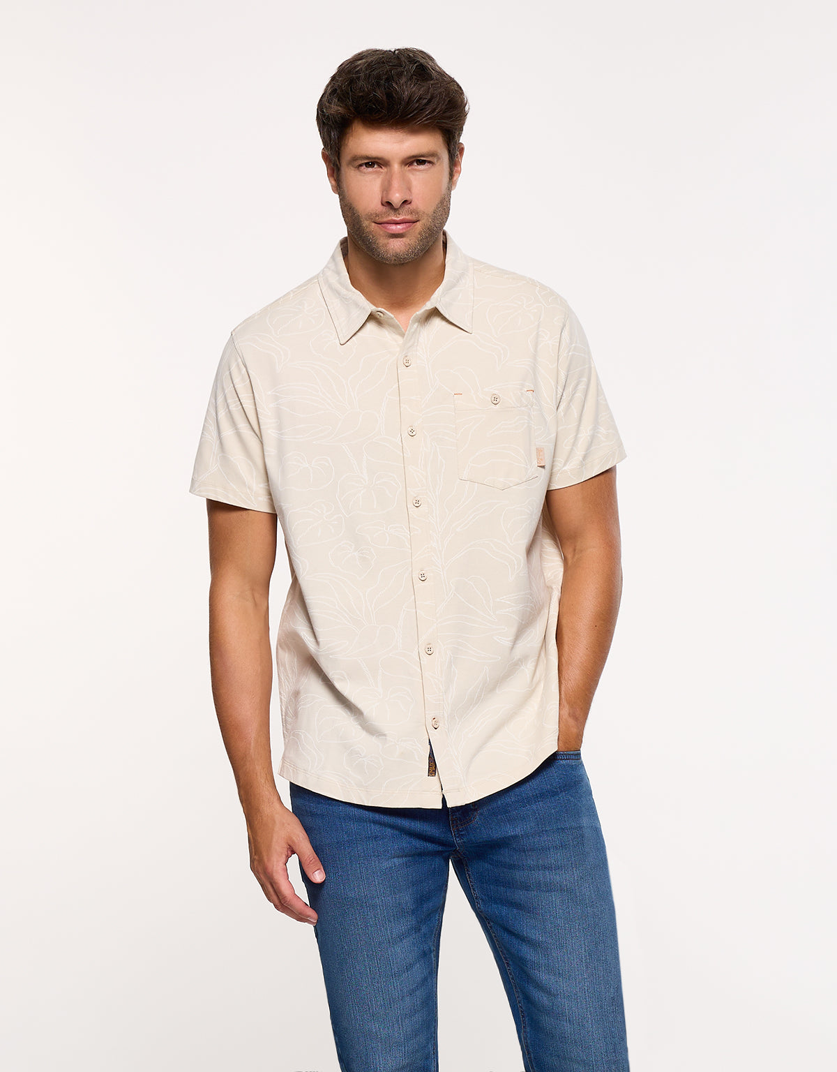Camisa Manga Corta Beige - Paigeon