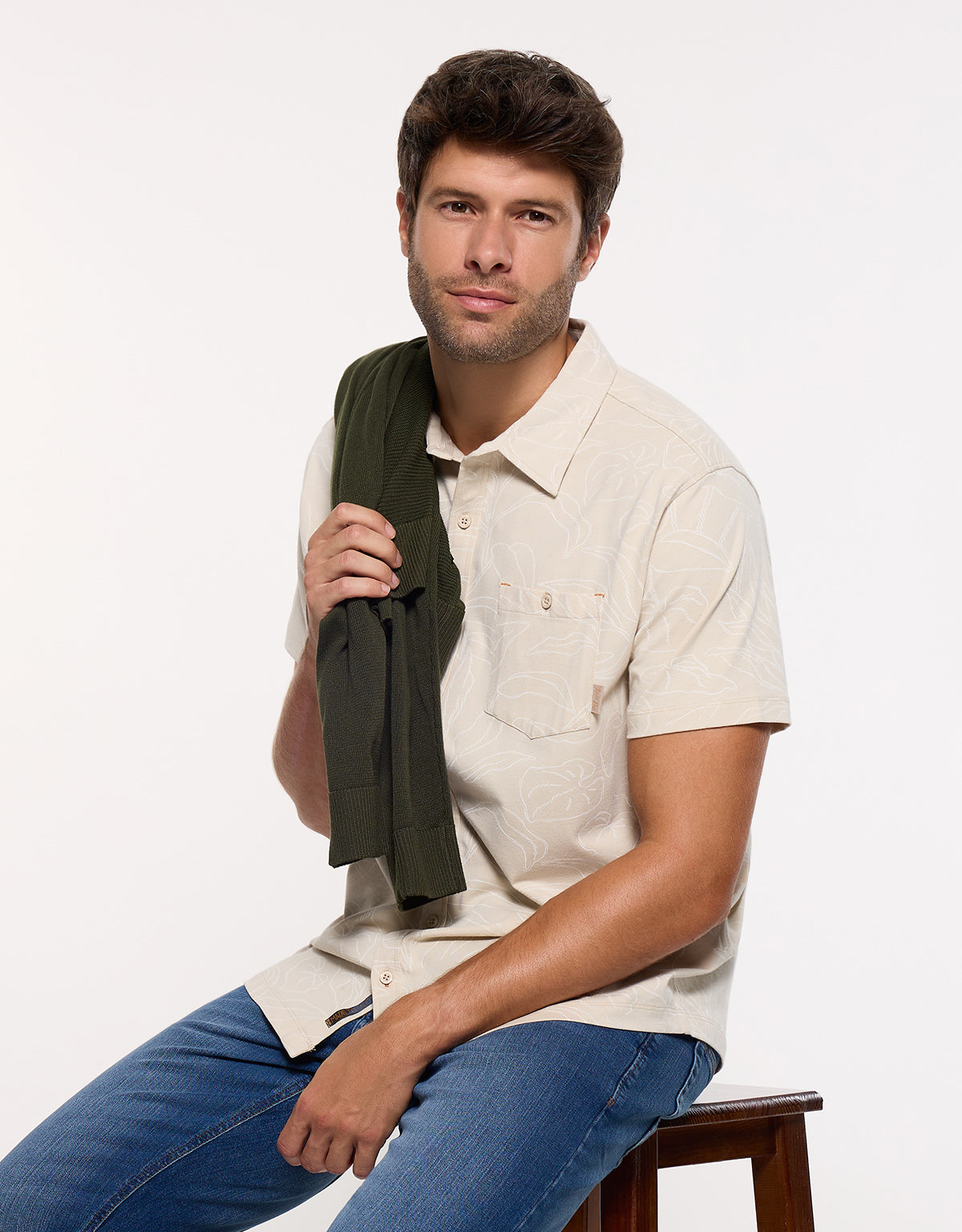 Camisa Manga Corta Beige - Paigeon 5