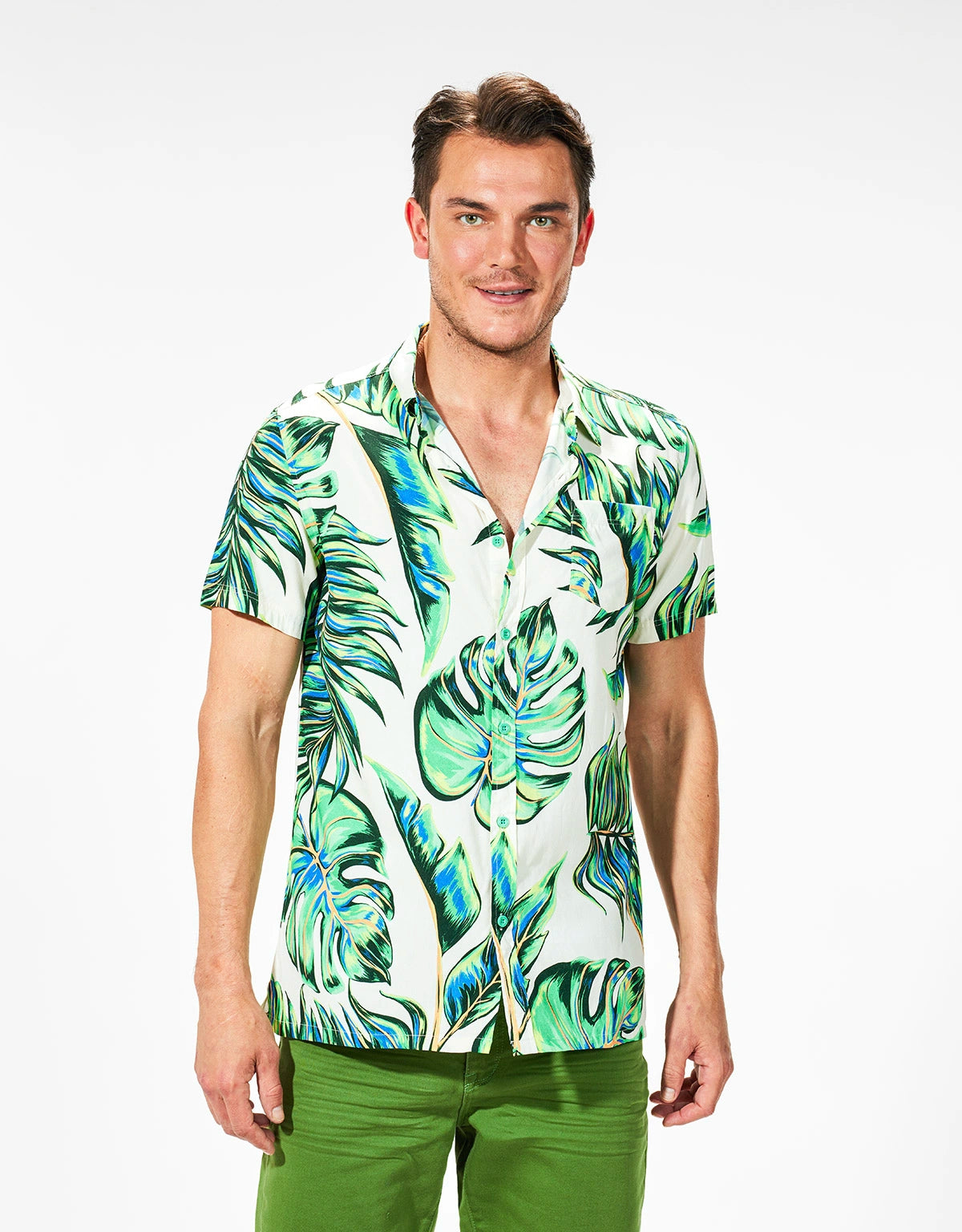 Camisa Tropical de Manga Corta Blanco