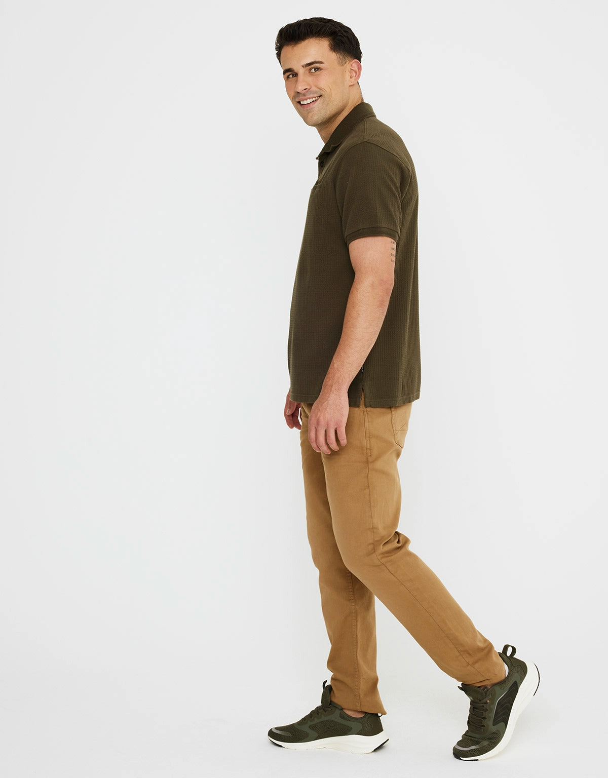 Polo Manga Corta Algodón Caqui - Waffle 5