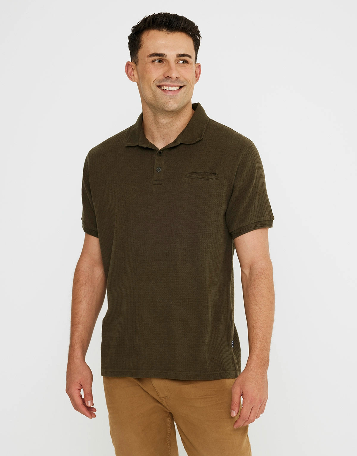 Polo Manga Corta Algodón Caqui - Waffle 