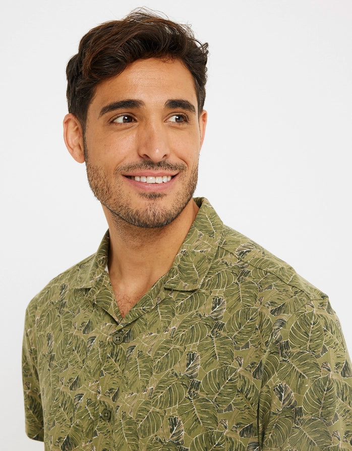 Camisa Manga Corta Estampado Caqui - Semu 4