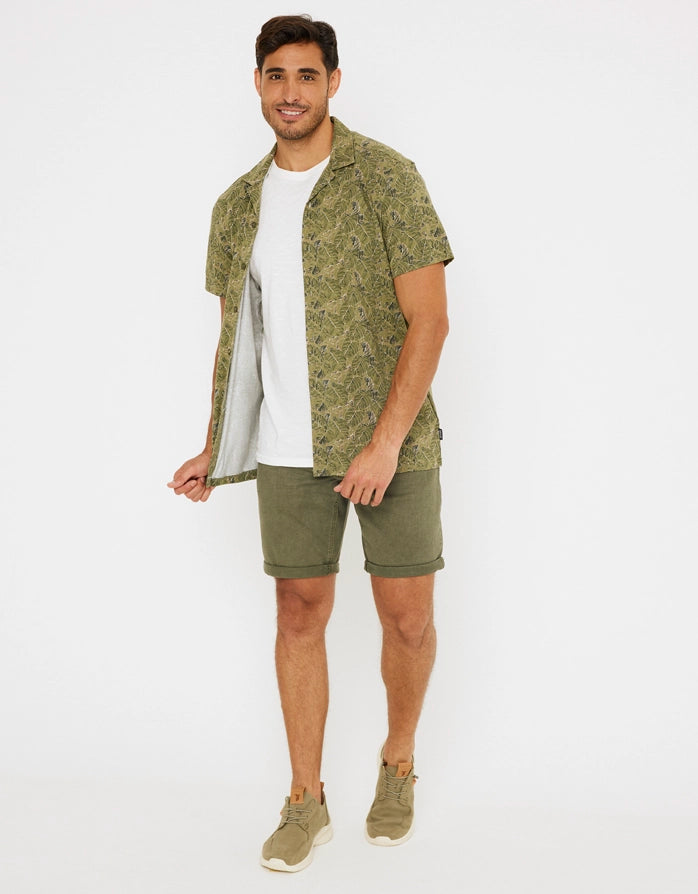 Camisa Manga Corta Estampado Caqui - Semu 5