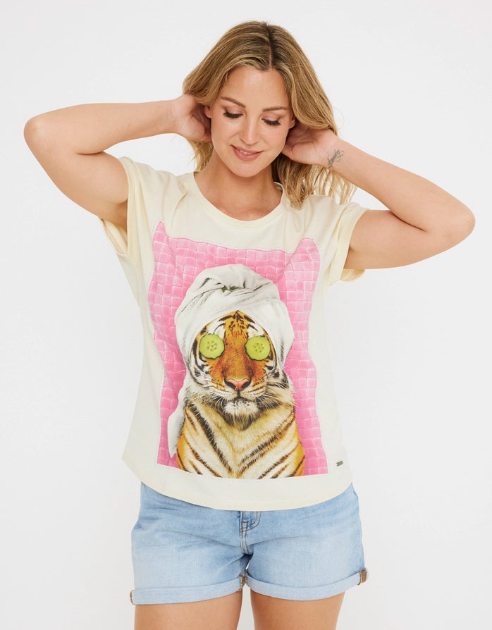 Camiseta Manga Corta Estampado Beige - Tabia 4