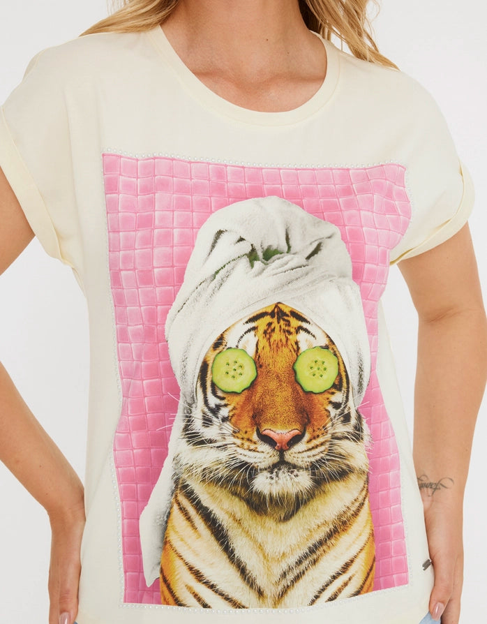 Camiseta Manga Corta Estampado Beige - Tabia 5