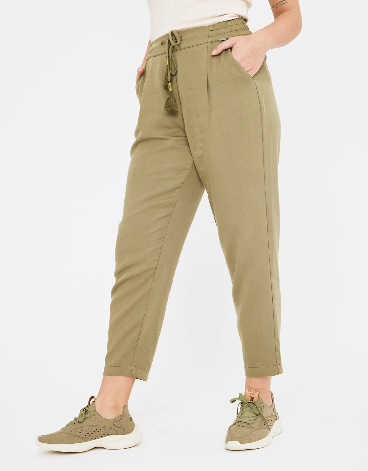 Pantalón largo cropped caqui 3