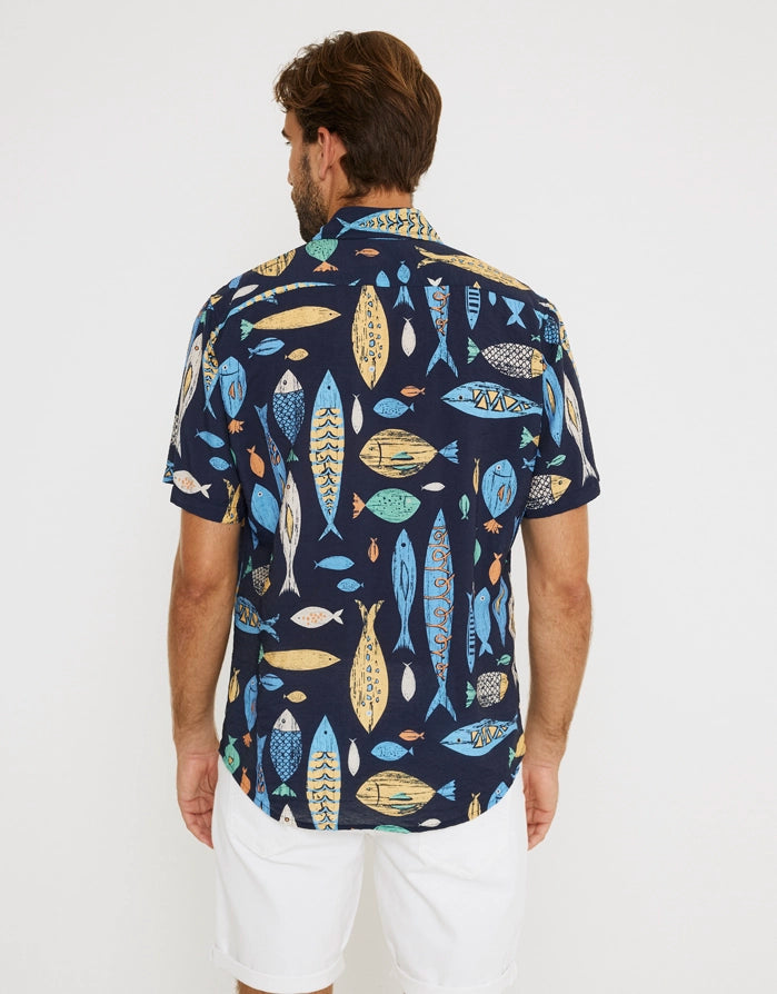Marineblaues Kurzarmhemd - Fishwood