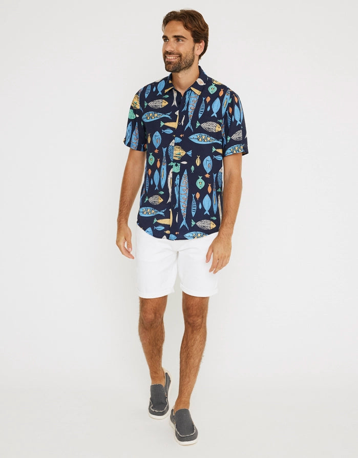 Marineblaues Kurzarmhemd - Fishwood