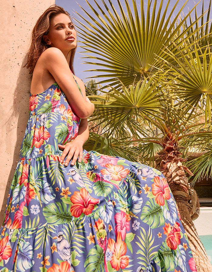 Halter Neck Printed Dress - Puindias