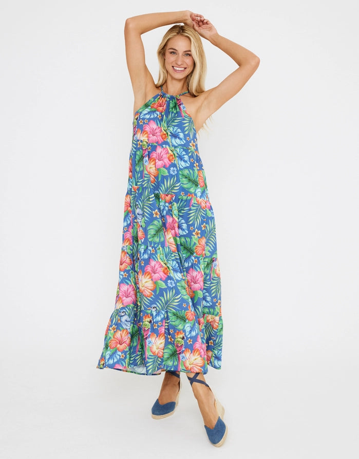 Halter Neck Printed Dress - Puindias