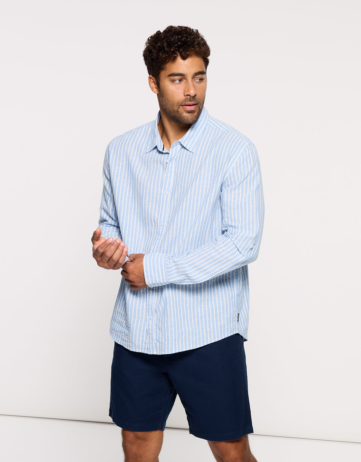 Camisa Rayas Manga Larga Azul - Ciclone 3