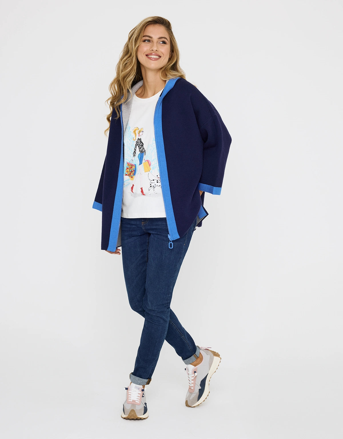 Poncho con Capucha Abierto Azul Marino - Yasmina 