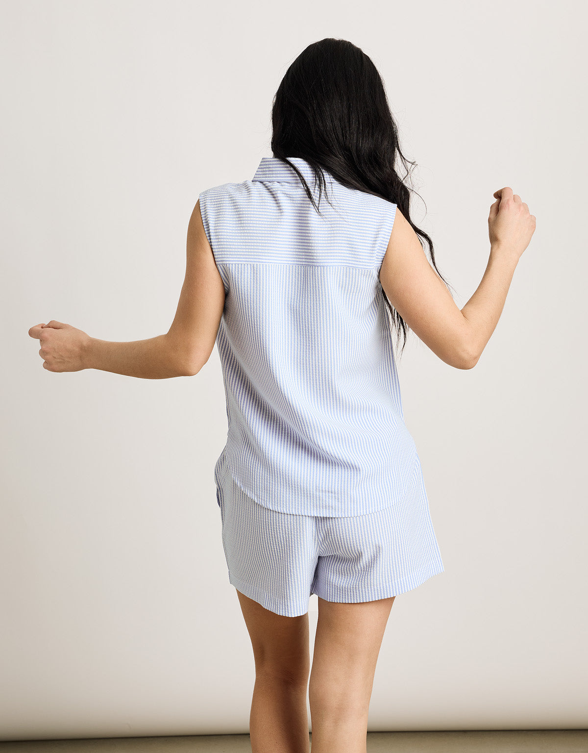 Camisa sin Mangas Azul Rayas - Salinasa 2