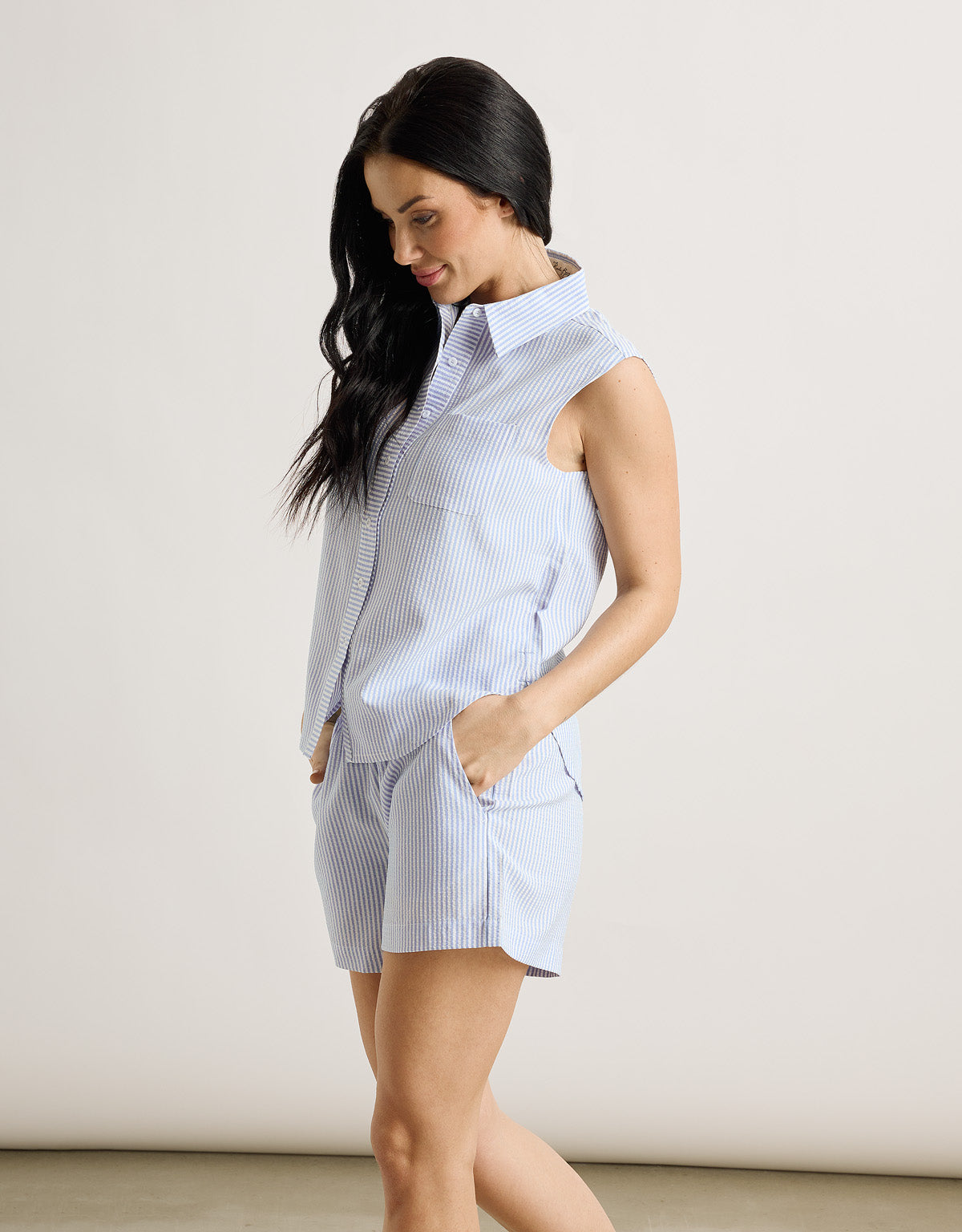 Camisa sin Mangas Azul Rayas - Salinasa 3