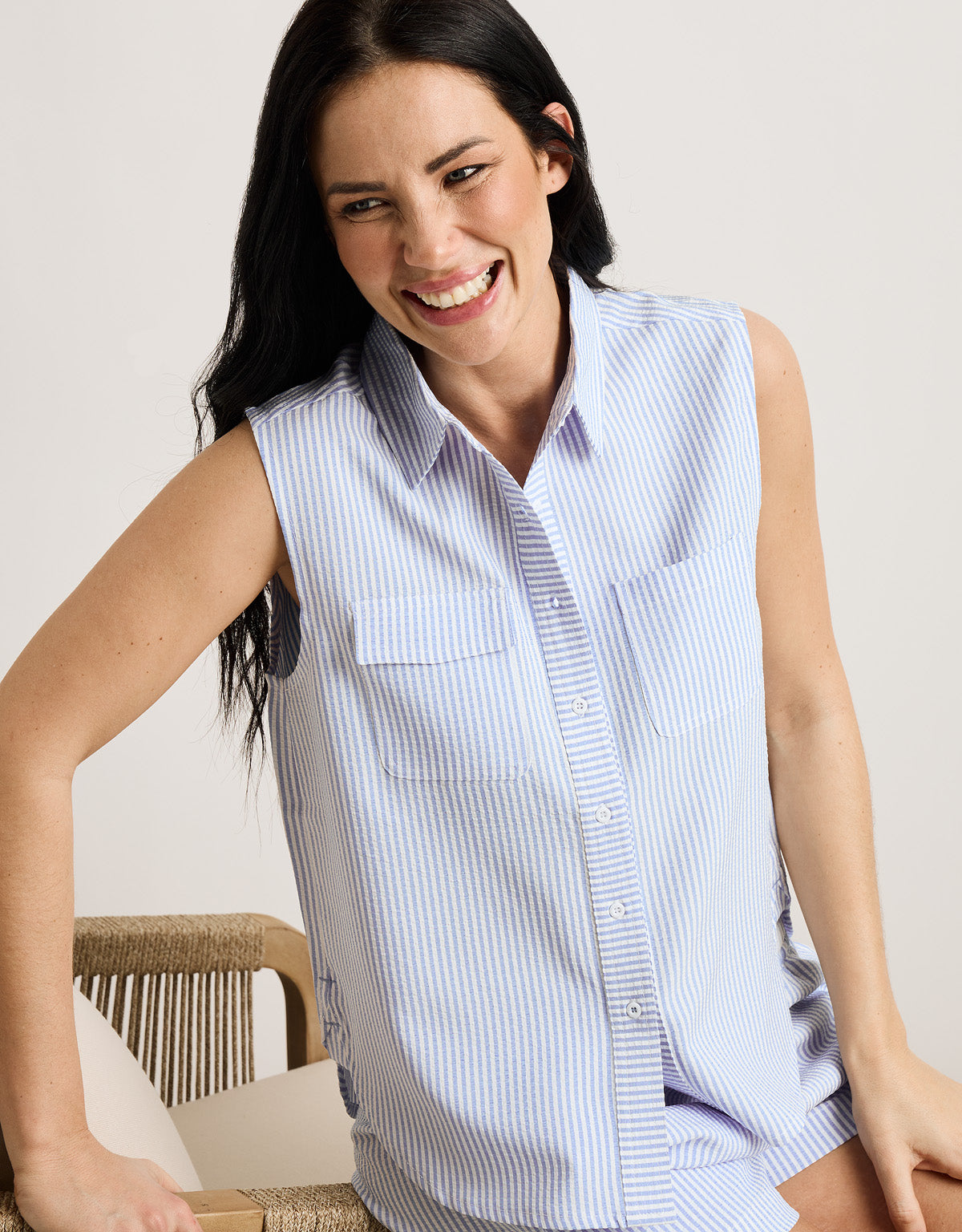 Camisa sin Mangas Azul Rayas - Salinasa 1