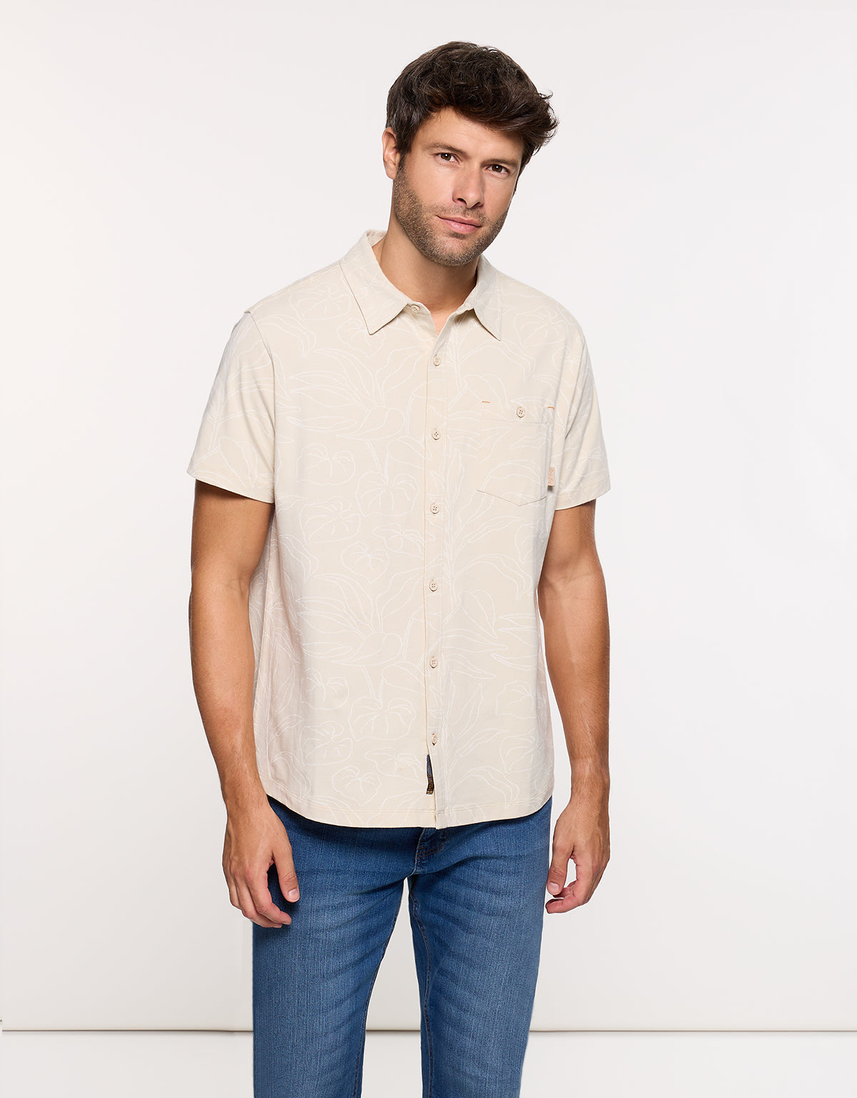 Camisa Manga Corta Beige - Paigeon 3