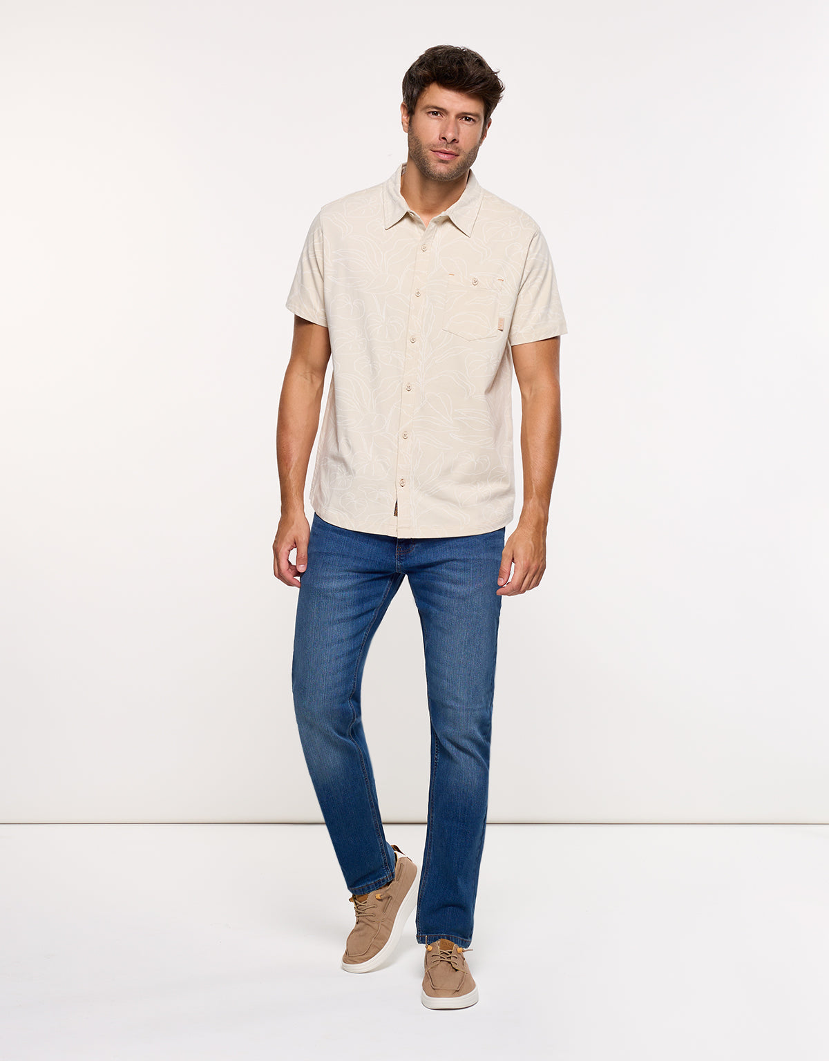 Camisa Manga Corta Beige - Paigeon 8