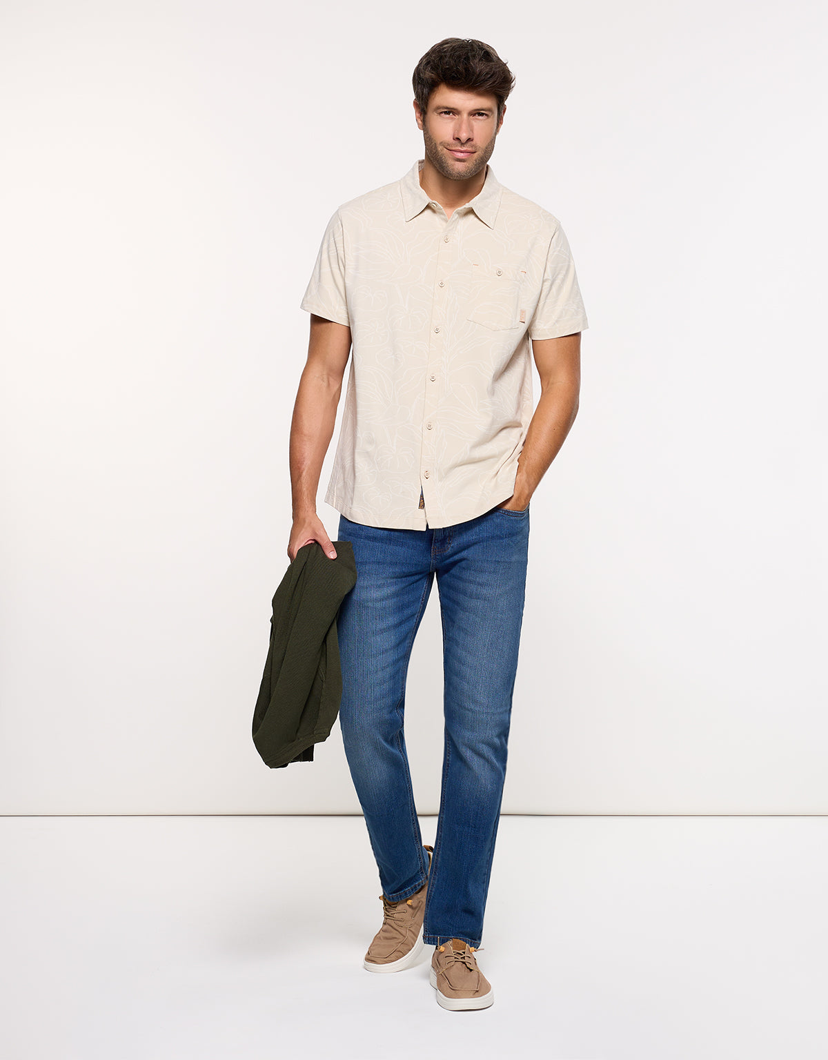 Camisa Manga Corta Beige - Paigeon 9